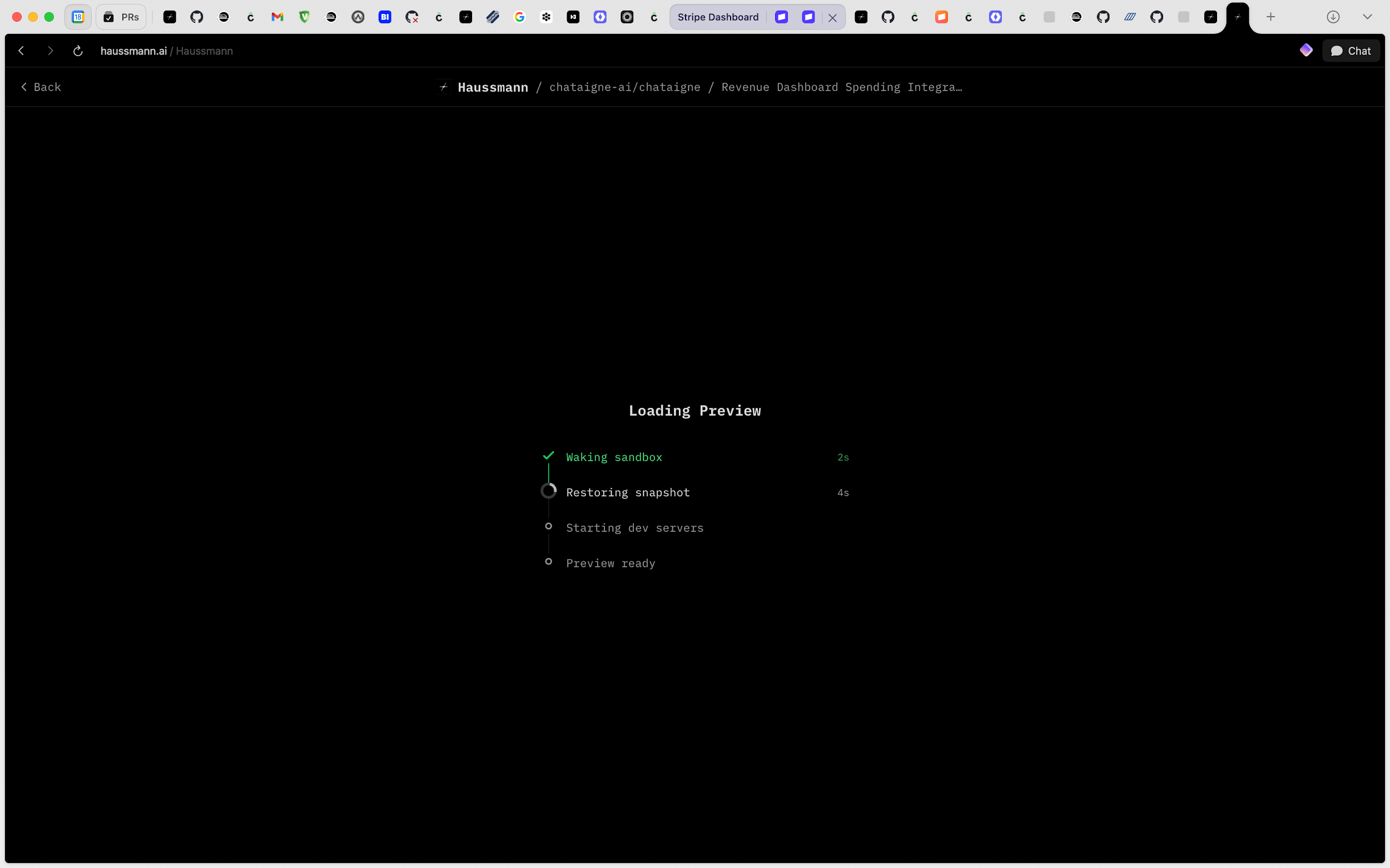 A Haussmann sandbox waking up from a Modal snapshot.