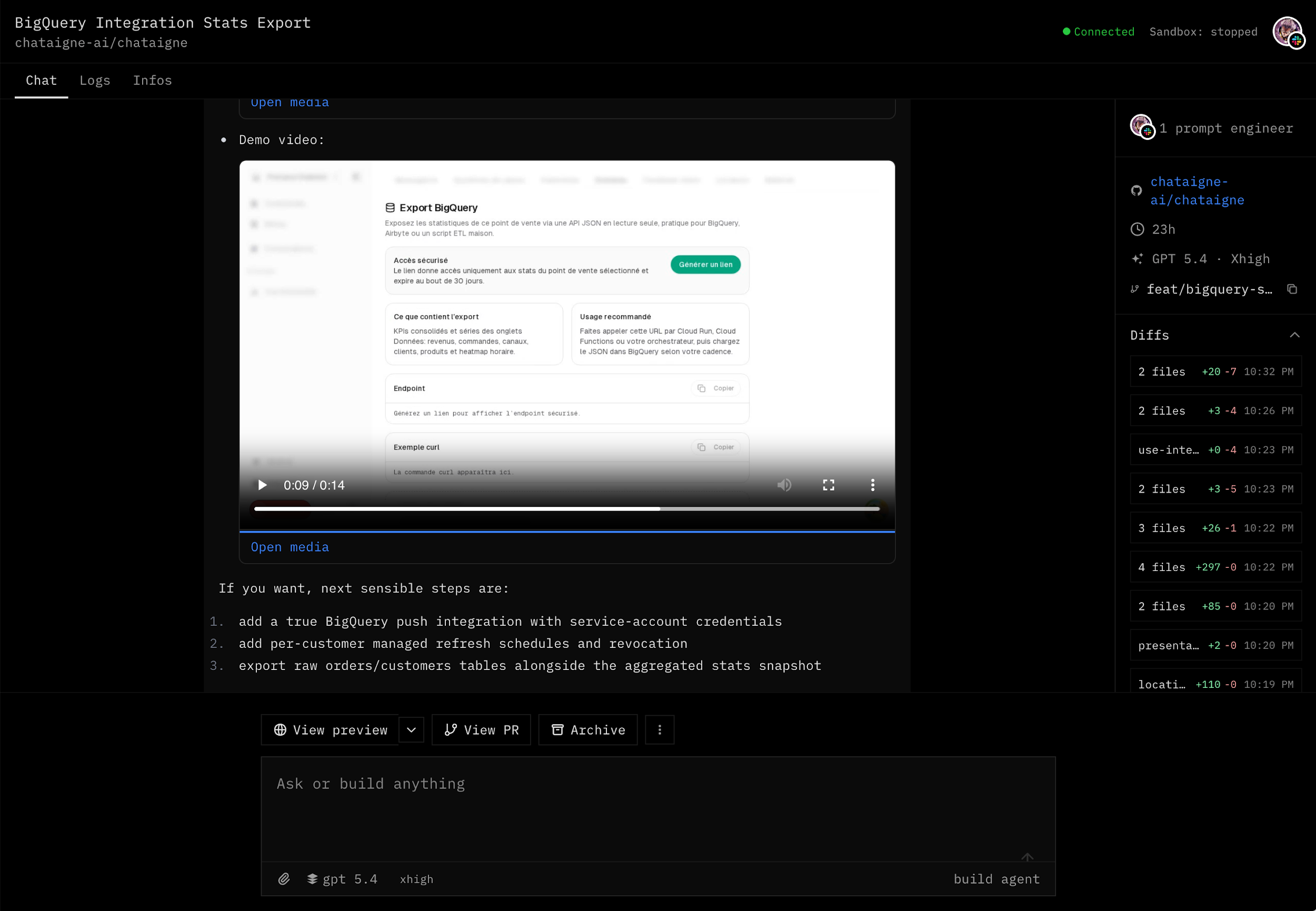A Haussmann session showing the demo recording the agent took of its own work.